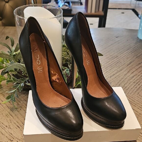 Black ALDO Pumps Size 37 6 Inch Heels - Picture 1 of 15